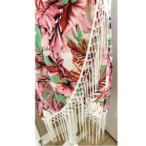 Brand New Pink and green floral dress with fringe size 6